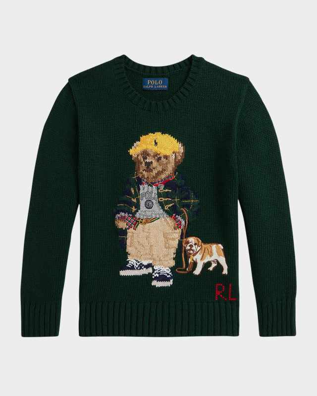 Boy's Polo Bear Crewneck Sweater, Size 2-7
